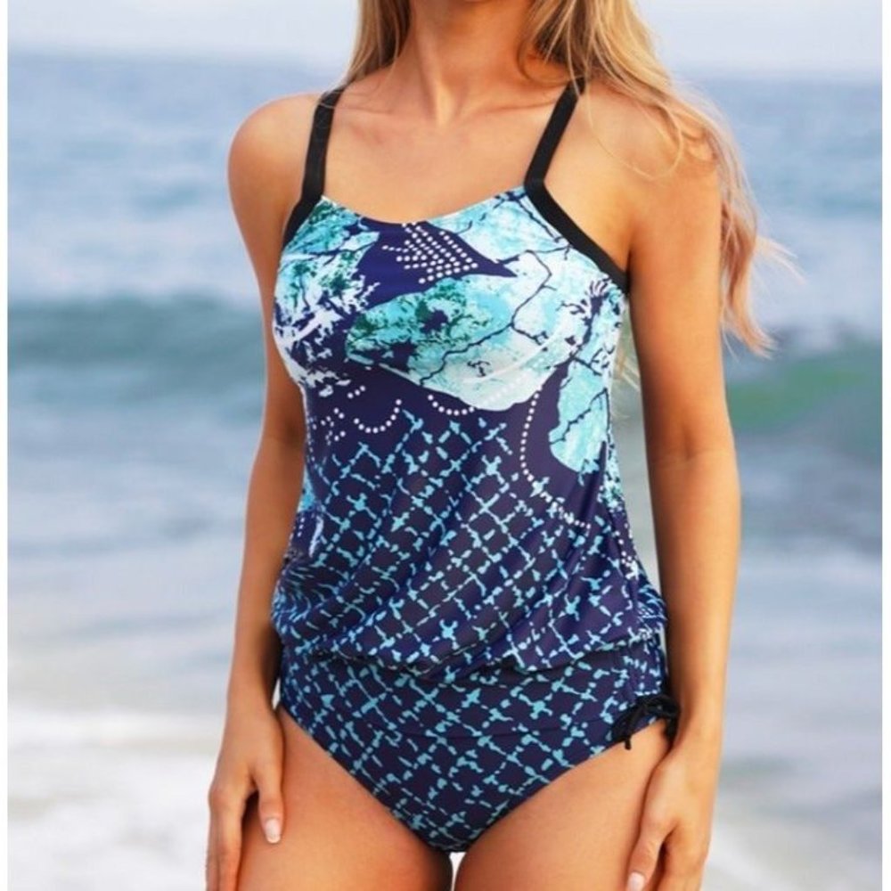 Drawstring Side Printed Tankini Set